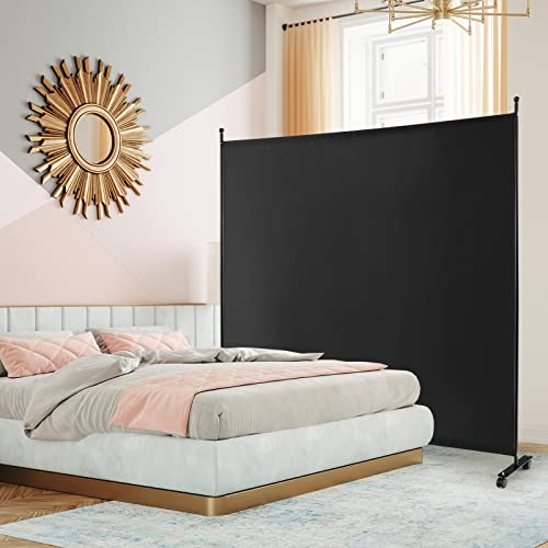 Giantex 73" x 73" Single Panel Room Divider with Wheels, Black | Mobile Privacy Screen with Lockable Casters, Rolling Fabric Partition Wall for Home, Office, Studio - color: Black, size: 73''W x 73''H (1 Panel)
