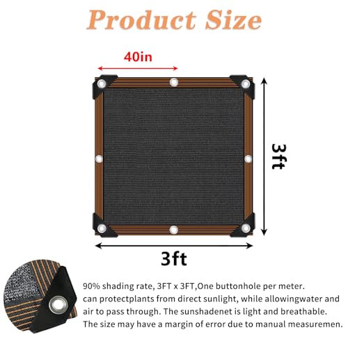 Shade Cloth 90% Sunblock Net for Garden Patio,Shade Sails -for Plants Greenhouse Outdoor Pergola Lawn Swimming Sun Protection Covers for Kennel Chicken Coop Easier to Hang Neting Cover, 3x3 FT - size: 3'x3'
