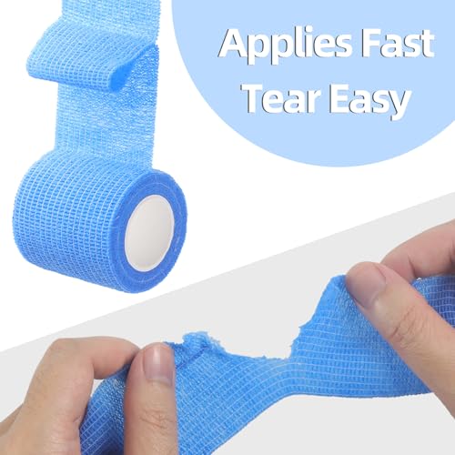 IndigoCase 6 Pack Self Adhesive Bandage Wrap 2 Inch x 5 yd Elastic Tape | Blue Color Elastic Bandage Wrap, Vet Wrap, Small Bandage for Kids, Fingertip, Wrist, Dog, Pets - color: Blue, size: 2 Inch - 6 Pack