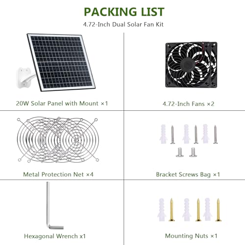 Zivif Solar Powered 2 Fan Kit for Chicken Coop, Greenhouse, Shed | 20W Solar Panel, Intake and Exhaust Ventilation, IP67 Waterproof, 360° Adjustable Mount, 8.8ft Cable