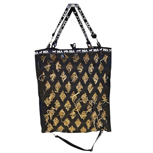 Majestic Ally Double Side Open Slow Feeder Hay Bag - Diamond shaped Obliquely Placed Webbing (Black) - color: Black