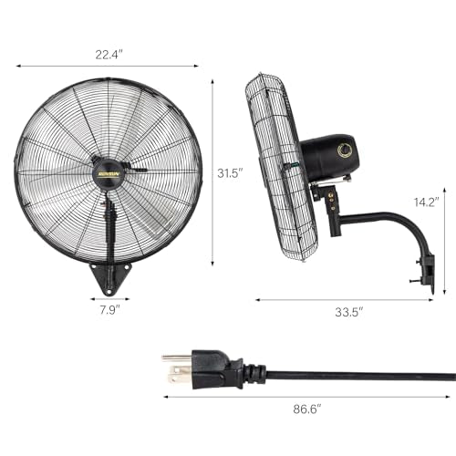 ROVSUN 30 Inch Industrial Wall Mounted Fan, Max 10600 CFM High Velocity Wall MountFan w/ 3 Speed Settings, Aluminum Blade & Dual Ball Bearing Motor, for Garage, Gym, Patio - size: 30"
