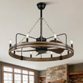 36" Wagon Wheel Chandelier with Fan 8-Lights Farmhouse Chandelier | Rustic Chandelier Ceiling Fan with Lights and Remote, for Dining Room Bedroom Living Room, Reversible Quiet DC Motor 6 Speeds - color: 36" Wagon Wheel