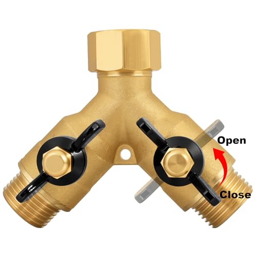 SIGURANTA Heavy-Duty Brass 2-Way High-Flow Garden Hose Splitter, Outdoor Faucet Y-Valve Diverter Connector with Butterfly Handle, Full-Flow Water Hose Adapter (Valve butterfly handle - 2-piece) - color: Valve butterfly handle - 2-piece