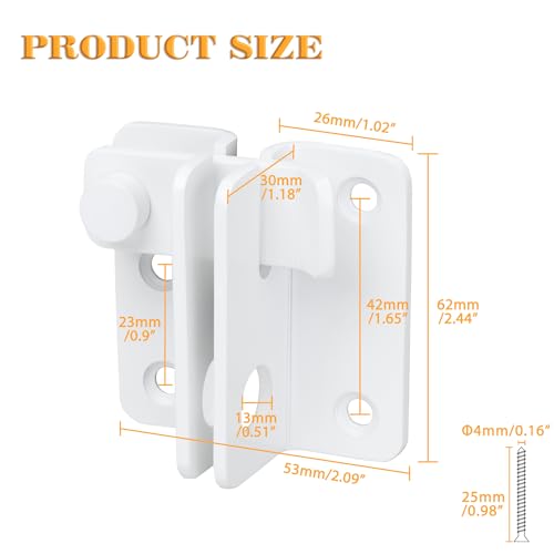 Alise White Flip Latch Gate Latch,Shed Door Latch Barn Door Lock,L-Size | Stainless Steel Door Lock Latches for Wooden Fence Shed Barn Chicken Dog Cage Window Cabinet Backyard Garage - color: White, size: Large Size (SS)