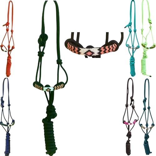 Majestic Ally Padded Beaded Nose Braided Rope Halter with 10' Matching Lead - Full (Black) - color: Black