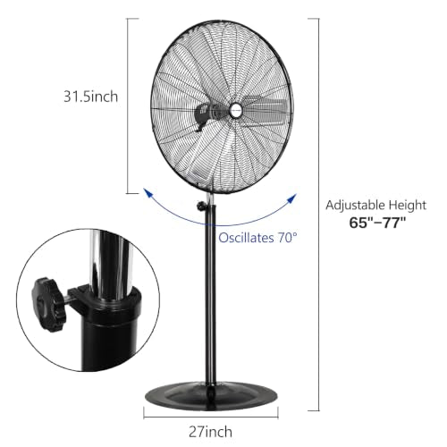 BILT HARD 8900 CFM 30" High-Velocity Industrial Pedestal Fan, 3-Speed Heavy Duty Industrial Standing Fan with Metal Aluminum Blades and Adjustable Height, Idea for Commercial, Shop, and Garage - size: 30 in.