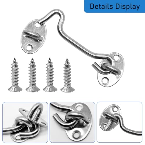 4 Pack 4" Hook and Eye Gate Latch, Stainless Steel Rust-Resistant Barn Door Lock Cabin Hooks for Gate Shutters Window Slide Barn Shed Cabinet Bathroom, with 16pcs Screw,Silver - color: Silver, size: 4 inch(4pcs)