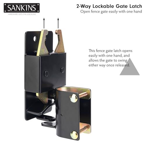 2 Way Heavy Duty Lockable Gate Latch, Black Anti-Sag Farm Gate Latch, Two-Way Livestock Gate Latch Hardware for Farms, Metal Gates, Ranches, Pet Cages, Fences, Stables, 1 pcs