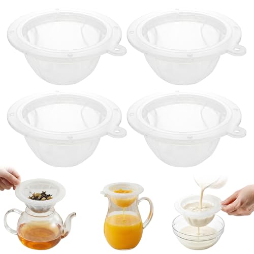 WMKGG 4PCS Food Filter Strainer, 5 Inch Nylon Plastic Strainer | Reusable,for Oils, Juice, Kefir,Wine, Coffee, Milk, Tea, Powder,Nut Milk,Honey(200+100 Mesh) - size: Strainer