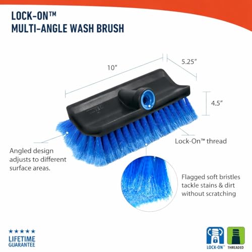 Unger Professional Lock-On Multi-Angle Wash Brush, Grout Brush and EZ Extend Pro Telescopic Pole for Outdoor Cleaning, Adjustable 5 FT Pole Extends Reach