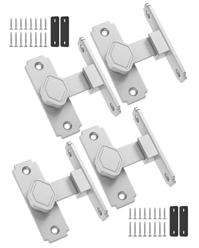 Pocket Door Lock, 90 Degree Latch, Barn Door Hardware Silver 4PCS | Solid Aluminum Alloy, 3MM Spacer, 360° Rotation, Sliding Screen Door Lock, Cabinet, Bathroom, Garden Gate, Shed, Bedroom - color: Silver-4 Pcs
