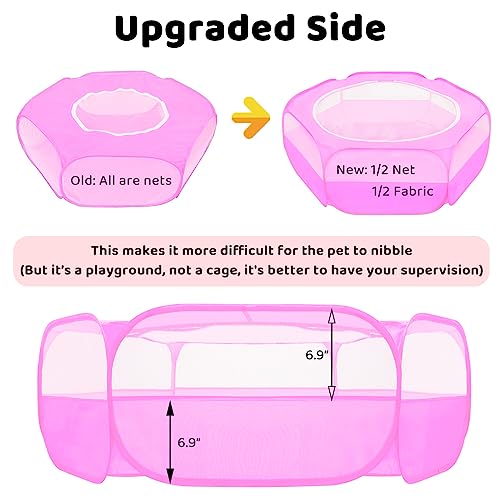 Amakunft Small Animal Playpen with Mesh Cover 47x23.6x15in – Portable Pop-Up Bunny Play Pen| Foldable and Breathable Indoor Outdoor Chick Brooder Box for Guinea Pig, Hamster, Rabbit, Kitten - color: Pink