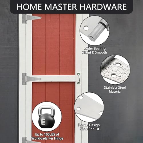 HOME MASTER HARDWARE 6 Inch Stainless Steel Gate Hinges for Wooden Fences Heavy Duty Tee Hinges,Shed Door Hinge,T-Strap Hinge for Outdoor Barns Gate with Screws 4 Pack | T Hinges for Outdoor Wood, Shed and Barn Door, 100LBS Capacity, Rotate 270 Degrees, I