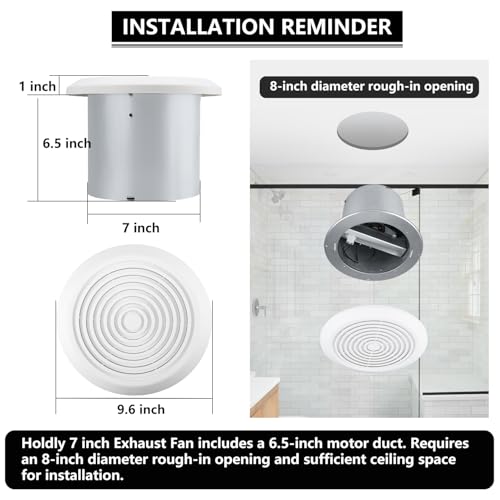V2262-50 7 Inch Bathroom Exhaust Fan, 50 CFM, 1.0 Sones, 7" Ceiling Exhaust Fan, for 8 Inch Diameter Rough-in Opening, Ideal Ventilation for Bathroom, Laundry Room, Mobile Home, Kitchen & Garage
