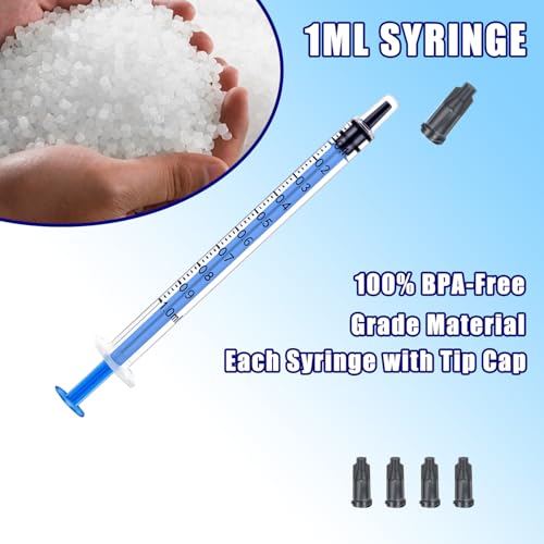 50 Pack 1ml Blue Plastic Syringes with Caps for Science Labs, Liquid Measuring, Watering, Refilling, Oral,Pet - size: 1ml-50Pack