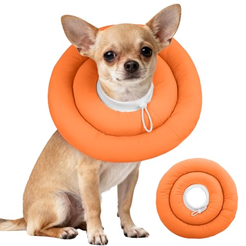 IDOMIK Dog Recovery Collar, Waterproof Soft Dog Cone After Surgery | Comfy Protective Elizabethan Collar Alternative for Dogs Cats, Adjustable Pet Neck Donut Cone Anti-Licking Wounds,Orange,S - color: Orange, size: S