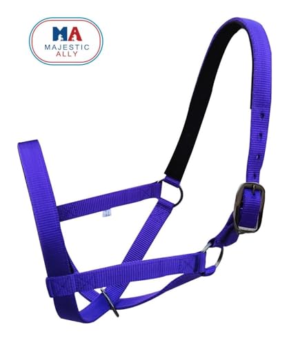 Majestic Ally Adjustable Nylon Cattle Halter with Padded Crown and Nose - 6-Month Warranty - color: Purple