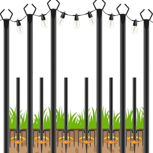 LETIANPAI 10Ft String Light Poles 6 Pack,Light Poles for Outside Lights,Outdoor with Fence Brackets Hanging Lights,Metal Stand Deck Patio Backyard - size: 6 Pack-10FT