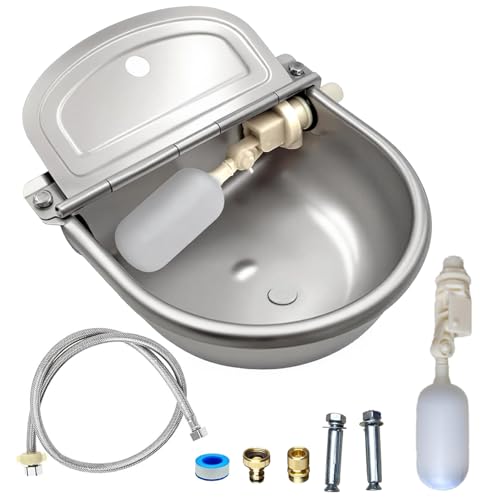 Automatic Water Bowl 304 Stainless Steel Pet Water Dispenser Dog, Feeder Waterer for Large Dogs with 40 Inch Steel Hose, 2 Float Valve, Copper Connector Adapter, 2 Bolts (with Drainage Hole)