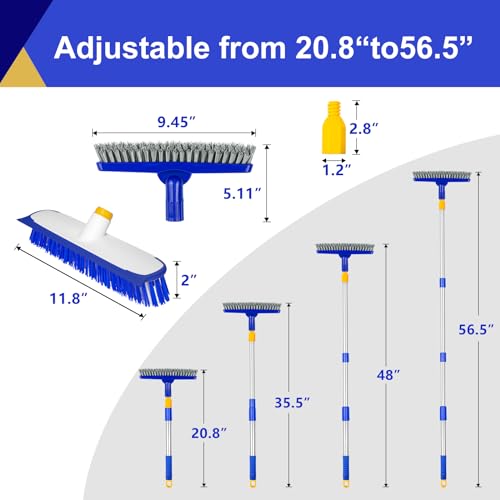 12" Wide Floor Scrub and Grout Brush Set With Long Extendable Handle - Stiff Bristle Heavy Duty Cleaner for Tile, Deck, Garage, Kitchen, Bathroom - color: White+blue