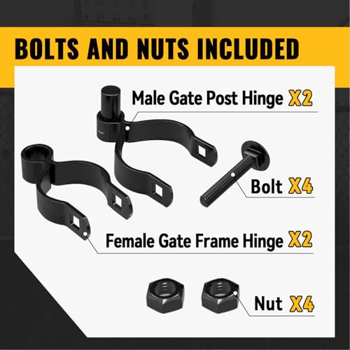 VIVIDA 1-3/8" x 2-3/8" Chain Link Fence Black Gate Hinge Kit, 2 Pack | Black Chain Link Fence Hardware, For 1-3/8" x 2-3/8" OD Pipe, Bolts & Nuts Included - color: Black (2 Set), size: 1-3/8" x 2-3/8"
