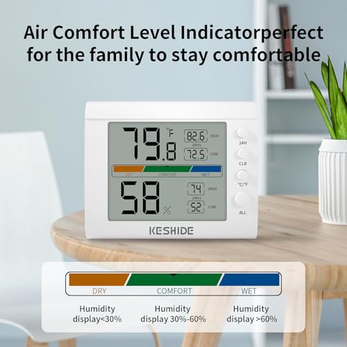 Hygrometer Thermometer Gauge Mini Digital, Monitor Indoor Outdoor Humidity Meter Temperature for Humidifiers Dehumidifiers Greenhouse Reptile Humidor White - color: white