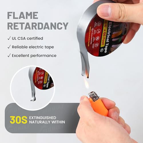 RED WOLF 10 Pack Gray Electrical Tape 3/4 Inch x 66 Ft Industrial Grade UL/CSA Listed 7 Mil Thick Flame Retardant High Temp Waterproof Electrical PVC Tape Electric Super Vinyl Rated 600V - color: Grey