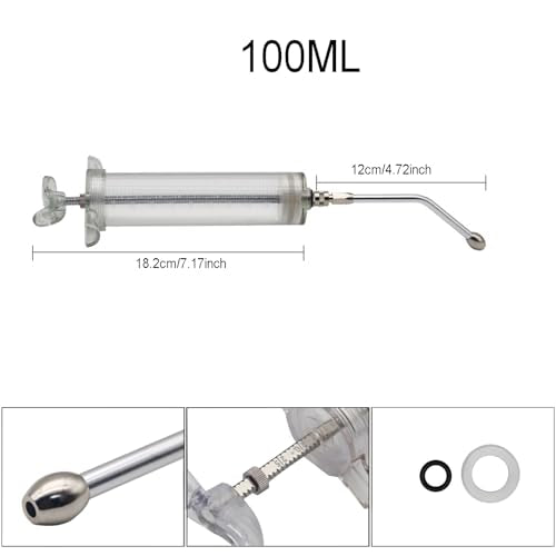 2Pcs Clear Reusable Goats Syringe Pet Feed Water Filler with 2 Drench Nozzle, Adjustable Dosage Drench Gun Syringe for Bird, Cattle, Sheep, Goats, Horse, Pig, Dog Feeding Supplies (100ML) - size: 100ML