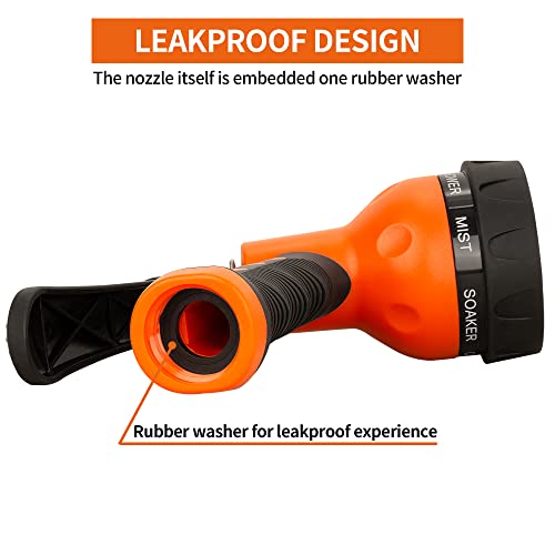 AUTOMAN-Garden-Hose-Nozzle,ABS Water Spray Nozzle with Heavy Duty 7 Adjustable Watering Patterns,Slip Resistant for Watering Plants,Lawn& Garden,Washing Cars,Cleaning,Showering Pets - Orange - color: Orange