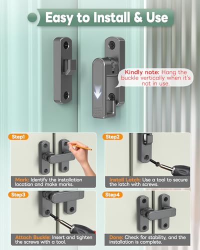 Adjustable Barn Door Locks, 90/180 Degree Gate Latch, Grey-2 Pcs | Home Security Sliding Door Latch for Bedroom, Barn, Cabinet, Garden & Fence - color: Grey-2 Pcs