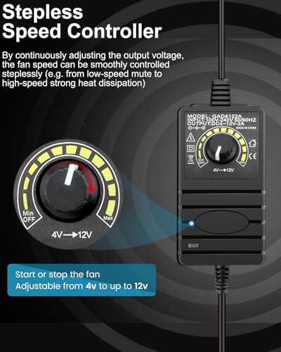 GDSTIME 120mm x 38mm 12V DC Axial Fan w/ 4 Inch Duct Flange Variable Speed | 110V 120V AC Powered, Dual Ball, Small Air Exhaust Fume Smoke Extractor Kit, for Soldering, 3D Printer Enclosure Ventilation - style: 1238 Fan + 1 Flange