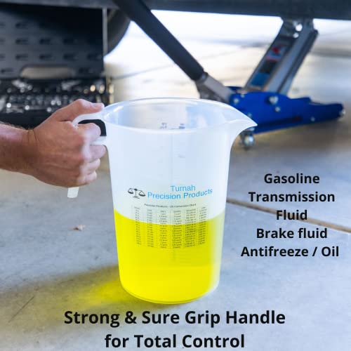 One Gallon 128oz Measure Pitcher - Convenient Conversion Chart - Strong Food Grade - Great for Lawn, Chemicals Pool, Ag, Lye, Home Hobbies, Motor Oil, Fluids - Turnah Precision Products, Made in USA - size: 128 oz