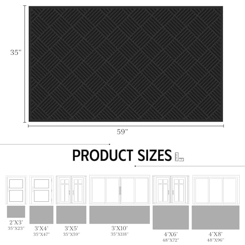 Dirt Trapper Door Mat 3' x 5', Rubber Backing Non Slip Heavy Duty Welcome Mat, Low Profile Indoor Outdoor Mats, Dirt Resistant and Absorbent, Commercial Floor Mat for Entryway, Black Diamond - color: Black Diamond, size: 3' x 5'
