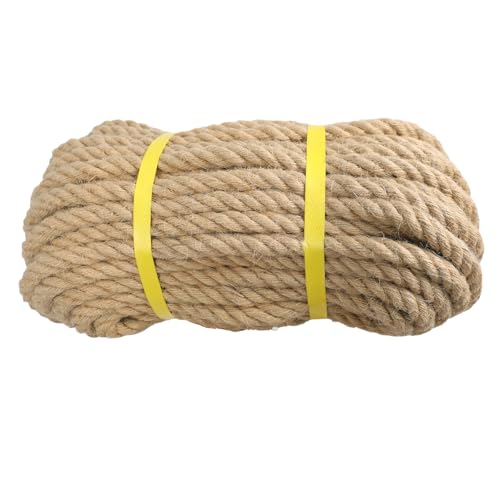 Natural Jute Rope, Heavy Duty Thick Rope, 3/8 in x 100 ft | For indoor and outdoor crafts, nautical rope decor, railings, hammocks, swings, gardening and tug of war - size: 3/8 in x 100 ft