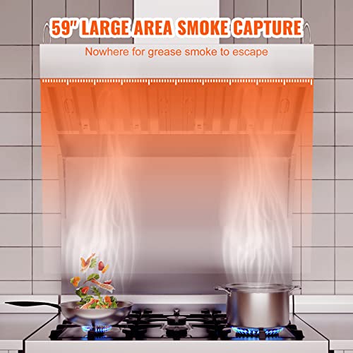 VEVOR Commercial Exhaust Hood, 5FT Food Truck Hood Exhaust, 201 Stainless Steel Concession Trailer Hood with 2 Detachable U-shaped Grid Oil Filter Mesh, Rust Resistant Vent Hood for Kitchen Restaurant | Concession Trailer Hood with 2 Detachable U-Shaped G