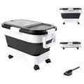 Dog Food Storage Container 20-25lbs, Airtight Pet Food Bin with Locking Lid & Clear Window, Collapsible Rolling Storage Container with Wheels and Scoop, Black - color: Black-M