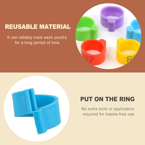100 Pcs Chicken Leg Bands 16mm Colorful Numbered Poultry Tags for Identification Clip on Leg Rings for Ducks Chicks Goose Gamefowl Turkey Birds