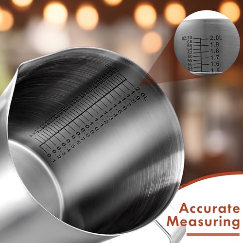 Copkim 4 Pcs Stainless Steel Measuring Cup with Handle and Pour Lip 67.6 Oz/ 2000 ml 304 Steel Milk Frothing Jug 8 Cup Metal Pitcher for Coffee Shop Bakery Commercial Home Latte Art Baking Frothing - size: 67.6 Oz, 2000 Ml, 8.3 Cup