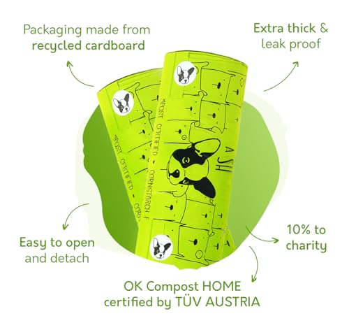 Certified Home Compostable Dog Poop Bags with Handles, Pantry Roll of 120 | NF T51-800, ASTM D6400 and EN 13432 certified, cornstarch based, extra long for easy tying, keeps hands clear, 10% to charity - size: 1 Count (Pack of 120)