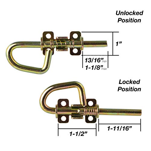 Loop Style Spring Locking Barrel Bolts Door Latch Hardware for Sheds, Gates, Barn Doors, Wooden Window, Chicken Coops - 1 Pair Includes 8 Screws - color: Gold