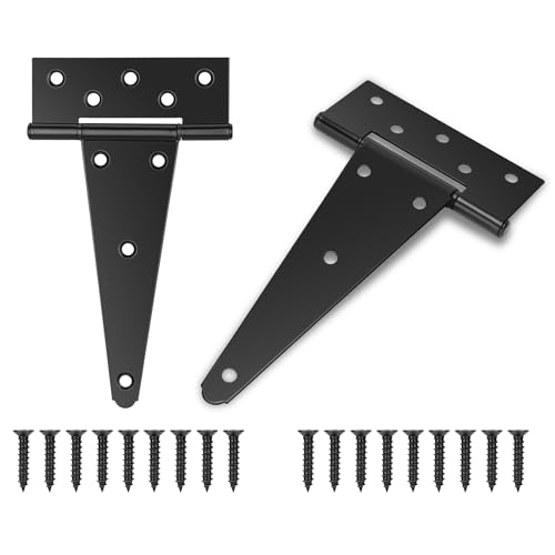 2 Pack 8 Inch T Hinge, Heavy Duty Hinges for Wood, Gate Hinge, Shed Door Hardware, Fence Hinges for Outdoor Gates, Barn Door, Ideal Outdoor Useage - size: 8 Inch