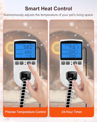 400W/800W Dog House Heater with Thermostat, Pet House Heating for Winter | Smart Temperature Control 24H Timer, Overheat Protection & Chew Proof Cord, Wall-Mounted Heater for Kennel Cat Chicken Coop