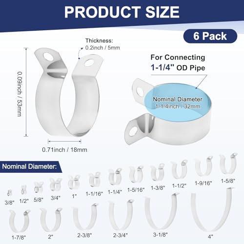 M METERXITY 6-Pack Brace Bands Chain Link Fence Parts, 1-1/4 Inch Galvanized Steel Chain Link Brace Band with Bolts and Nuts for Fence/Gate/Posts/Rust-Resistant