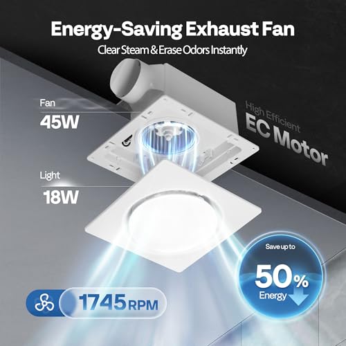 VIVOHOME Bathroom Exhaust Fan with Light & Humidity Sensor (160-110-50CFM) | Autoflow, 2700K/4000K/5700K & EC Motor, Retrofit Ceiling Mount Bath Fan, No Attic Access Needed (Install Kit, 4-in Duct) - style: 3CCT Lights & 160-110-30CFM