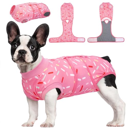 Kuoser Dog Surgery Suit, Female Dog Recovery Suit Doggie Onesie for Surgery | Comfy Recovery Suit for Dogs, Post-Op Onesie for Female & Male Dogs, Soft Protective Wear - color: A-PinkRibbon, size: XS (Back:8.3-11.4'', Weight:4-7 LB)