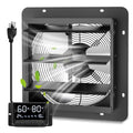 12" Wall Mounted Shutter Exhaust Fan with Thermostat - Temperature Humidity Controller, EC Motor, Aluminum Auto Shutter Ventilation Fan, Attic Vent Fan, Coops, Greenhouse, Barn, Shed Ventilator - size: 12"