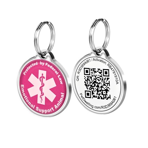 ESA ID Tag with QR Code – Emotional Support Animal Tag for Dogs & Cats, Scan to Contact Owner Instantly, No App Needed, Free Pet Profile - color: Pink