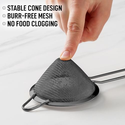 Zulay Kitchen 304 Stainless Steel Fine Mesh Strainer For Kitchen - Sieve Sifters For Food, Tea, Rice, Oil, Noodles, Fruits, Vegetables - Rust-Proof, Easy to Clean Drink Strainer (Black) - color: Elegant Black