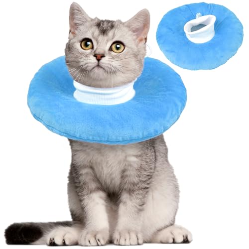 Lightweight Soft Cat Cone After Surgery, Adjustable Donut Collar with Drawstring Buckle, Scratch Resistant, Machine Washable, Suitable for Head/Foot Wounds Recovery, Blue Large - color: Blue, size: Large (Neck:9")